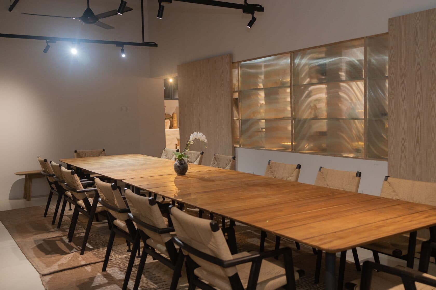 Corporate meeting room with minimalist furniture